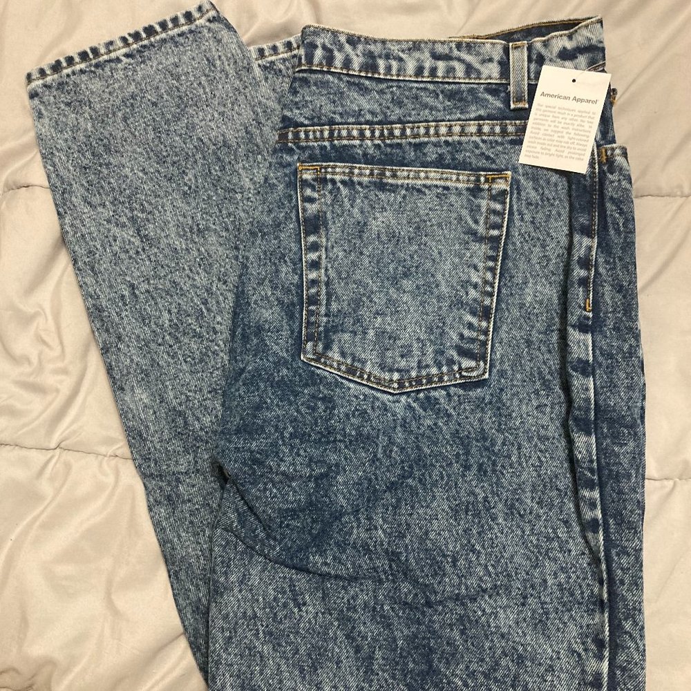 NWT American Apparel Women's High-Waist Jean, medium marble Wash, 34W/32